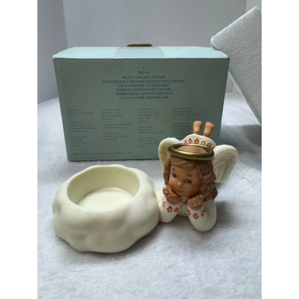 PartyLite Felicity Tealight Holder P8114 Angel Cloud Ceramic Candle Holder Box - Picture 1 of 7